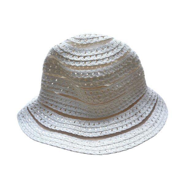 Nine West White Woven bucketHat With Openwork Design & Inner Ribbon Band - Picture 5 of 8